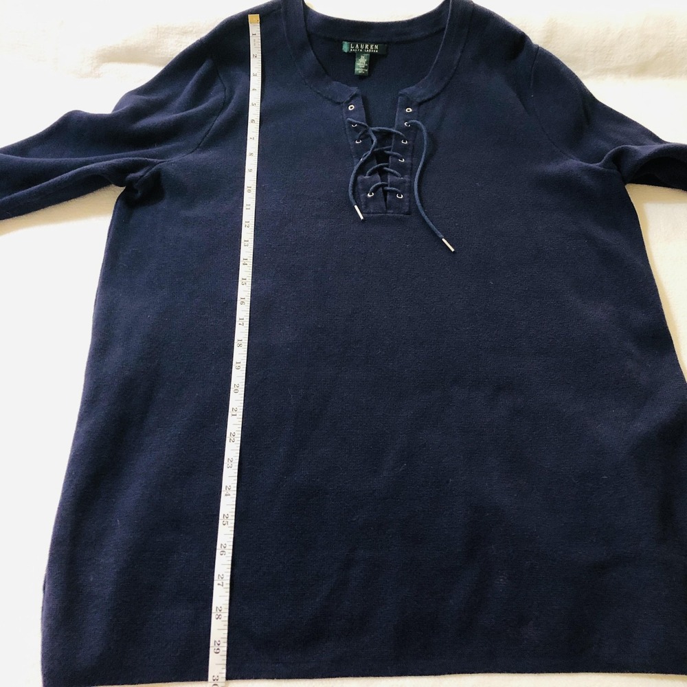 Lauren Ralph Lauren Sweater Womens 2X Navy Lace Up Tunic Pullover Long Sleeve - Picture 7 of 8